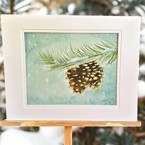 Hand-Made New Watercolor Art Pinecones